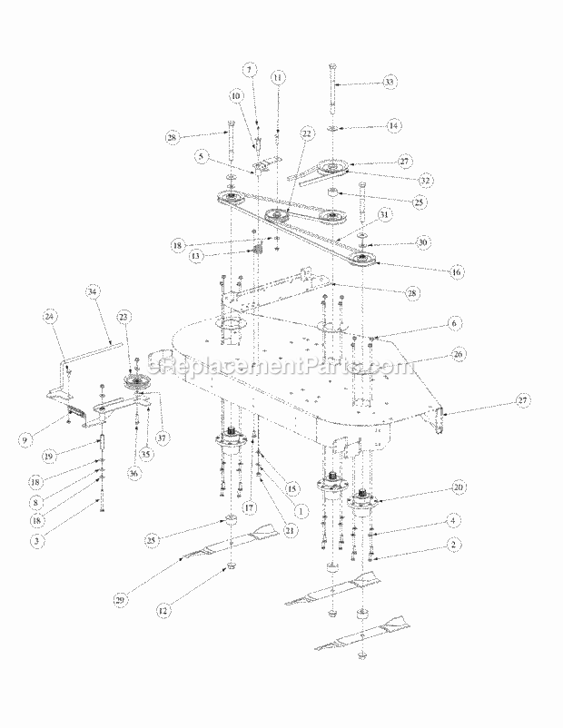 Fabricated Deck Spindle Assembly Diagram and Parts List for M60-KW 53BB5GFX750 Cub Cadet Sprayer